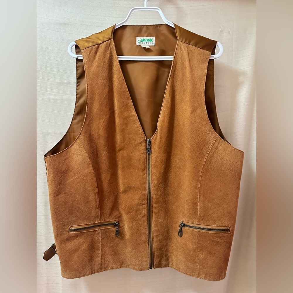 Vintage Ash Creek Leather Vest Brown Zip Front Y2K Biker XL Bohemian Classic